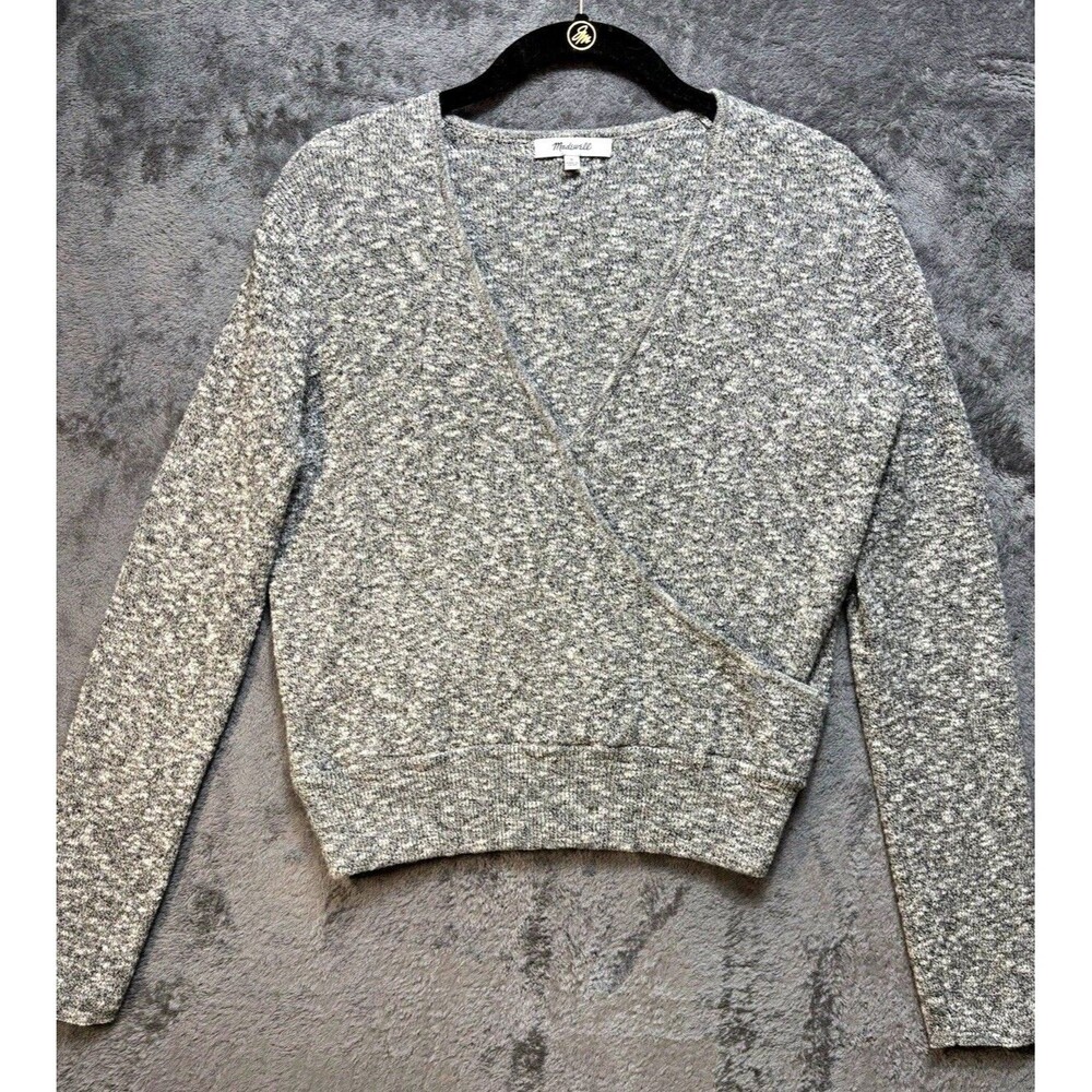 Madewell Grey Marled Knit Wrap Sweater V-Neck Long Sleeve Small